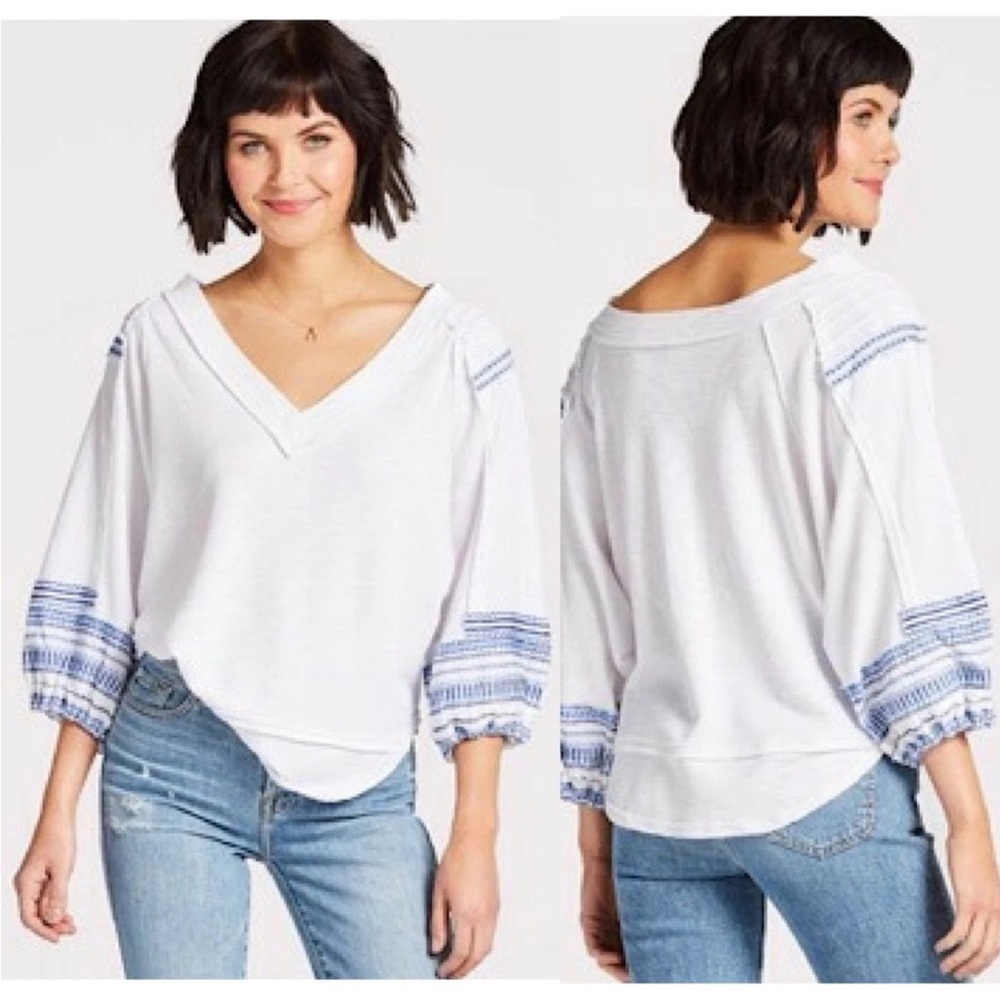 Free People Bubble Thermal V Neck Tee